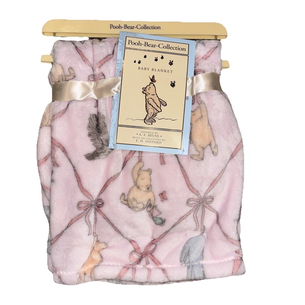 Winnie the Pooh Bear Collection Baby Blanket Pink Bow Piglet Eeyore Owl NEW